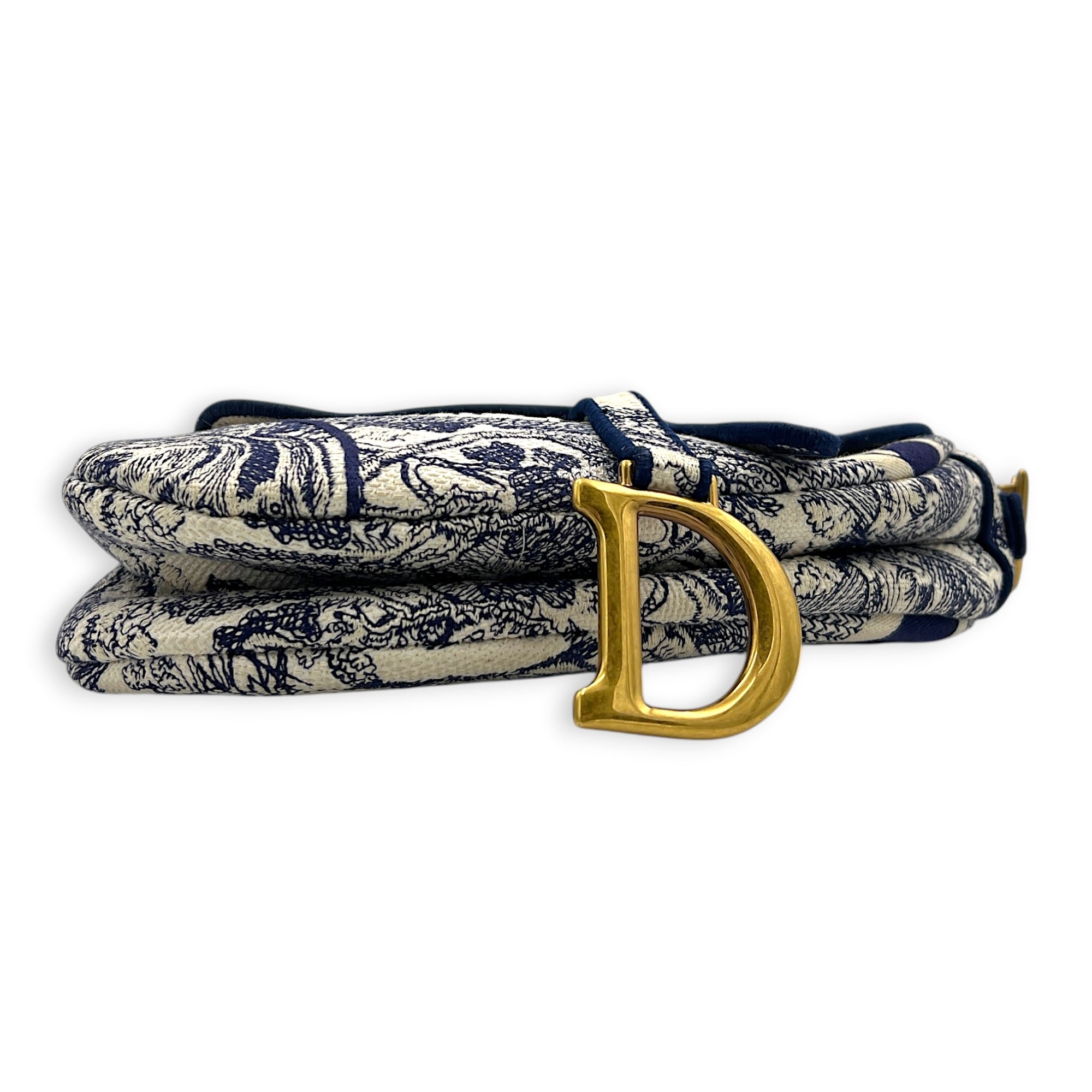 Saddle Medium Blue Shoulder Bag in Jacquard, Gold hardware