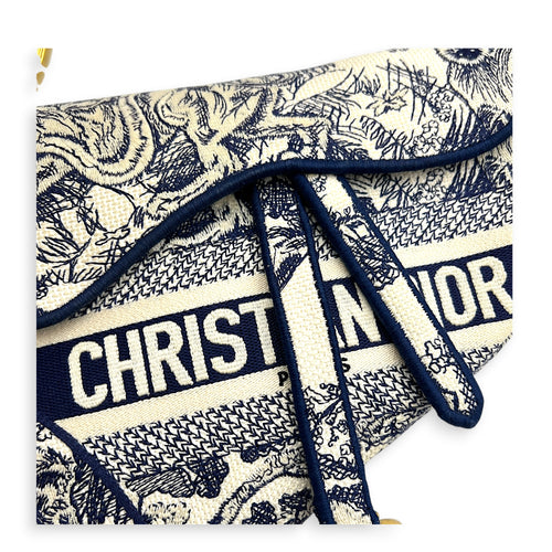 Saddle Medium Blue Shoulder Bag in Jacquard, Gold hardware