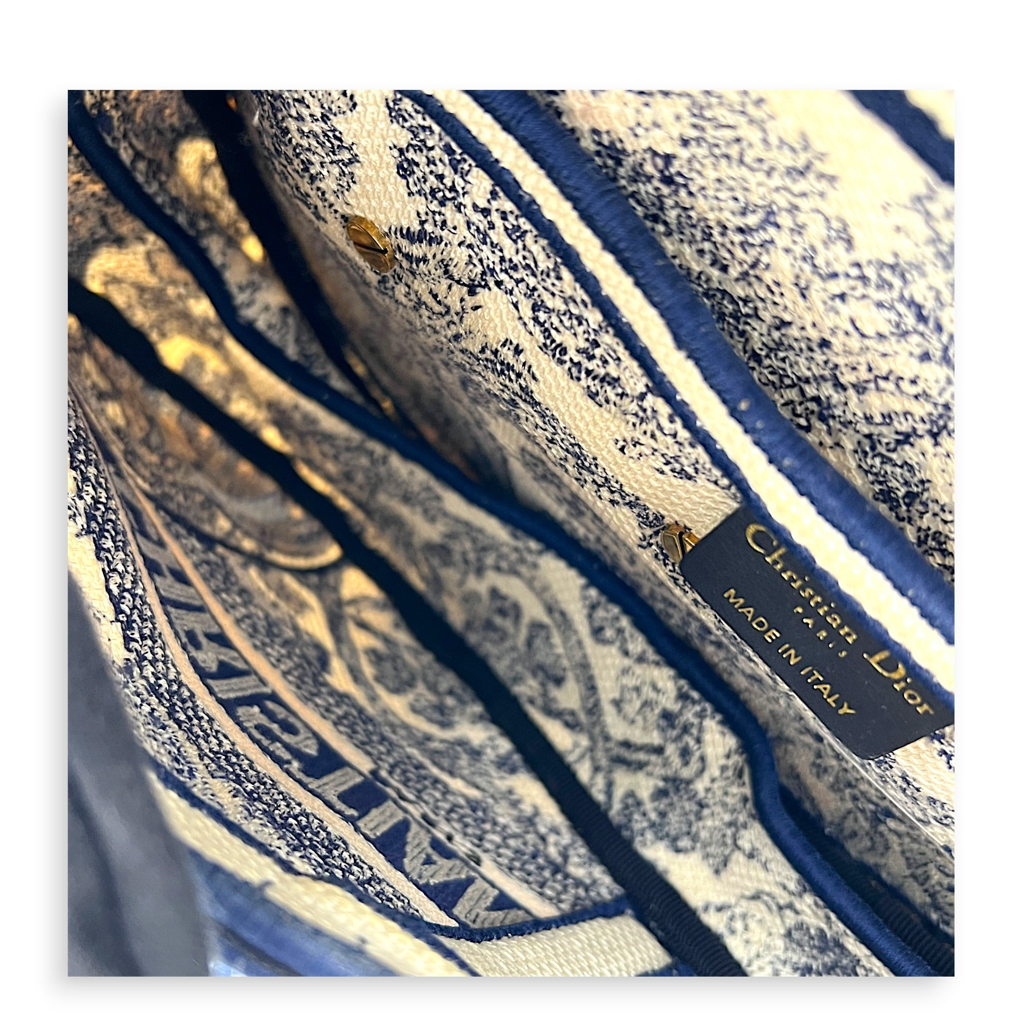 Saddle Medium Blue Shoulder Bag in Jacquard, Gold hardware