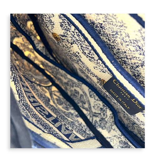 Saddle Medium Blue Shoulder Bag in Jacquard, Gold hardware