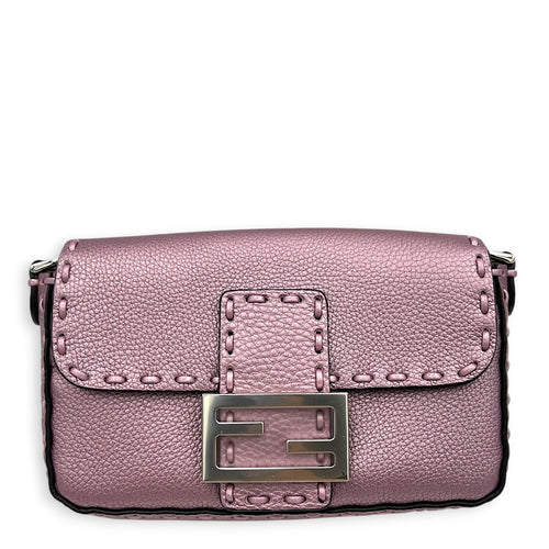 Selleria Baguette Mini Purple Top Handle Bag in Calfskin, Silver hardware