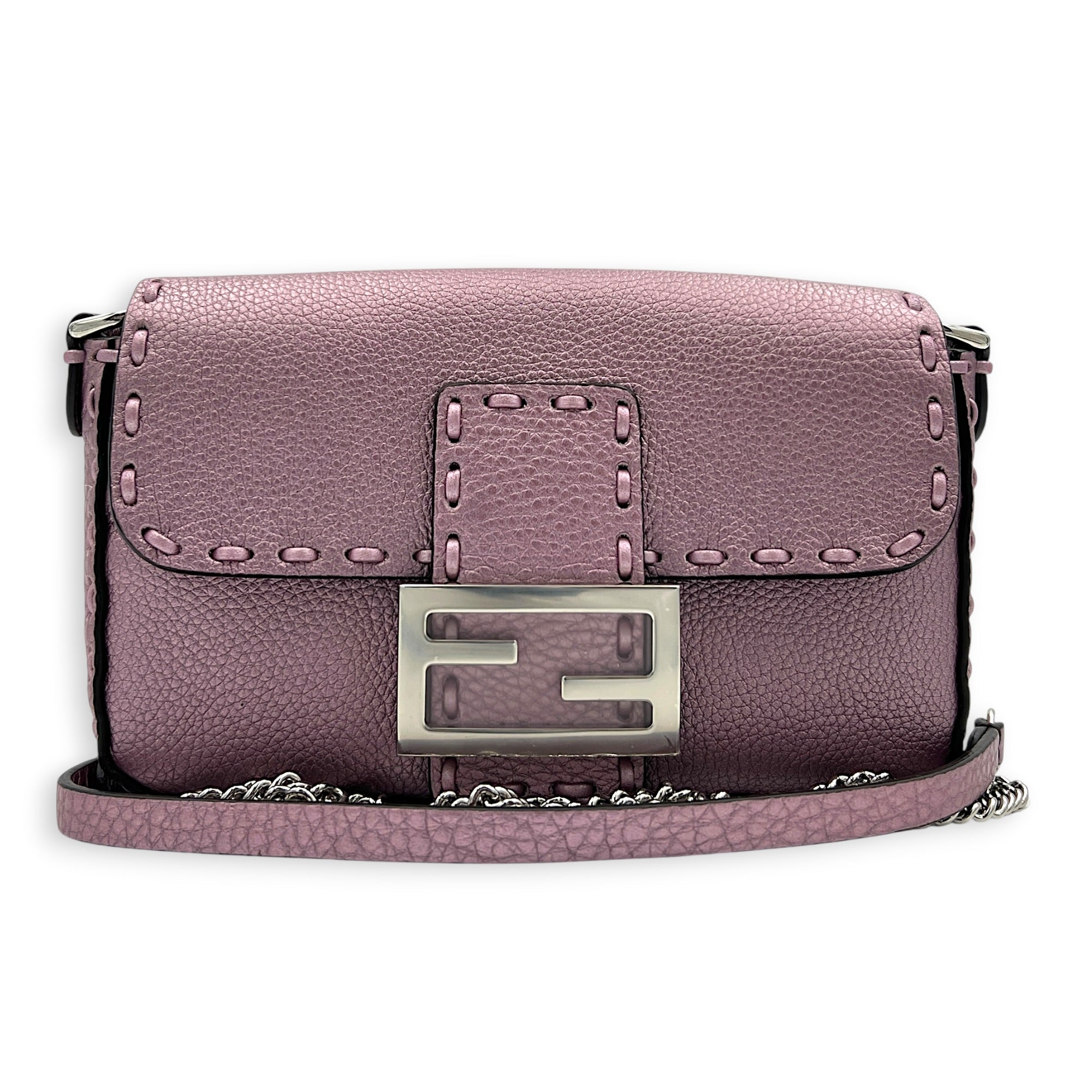 Selleria Baguette Mini Purple Top Handle Bag in Calfskin, Silver hardware