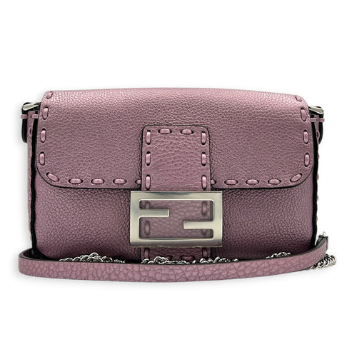 Selleria Baguette Mini Purple Top Handle Bag in Calfskin, Silver hardware