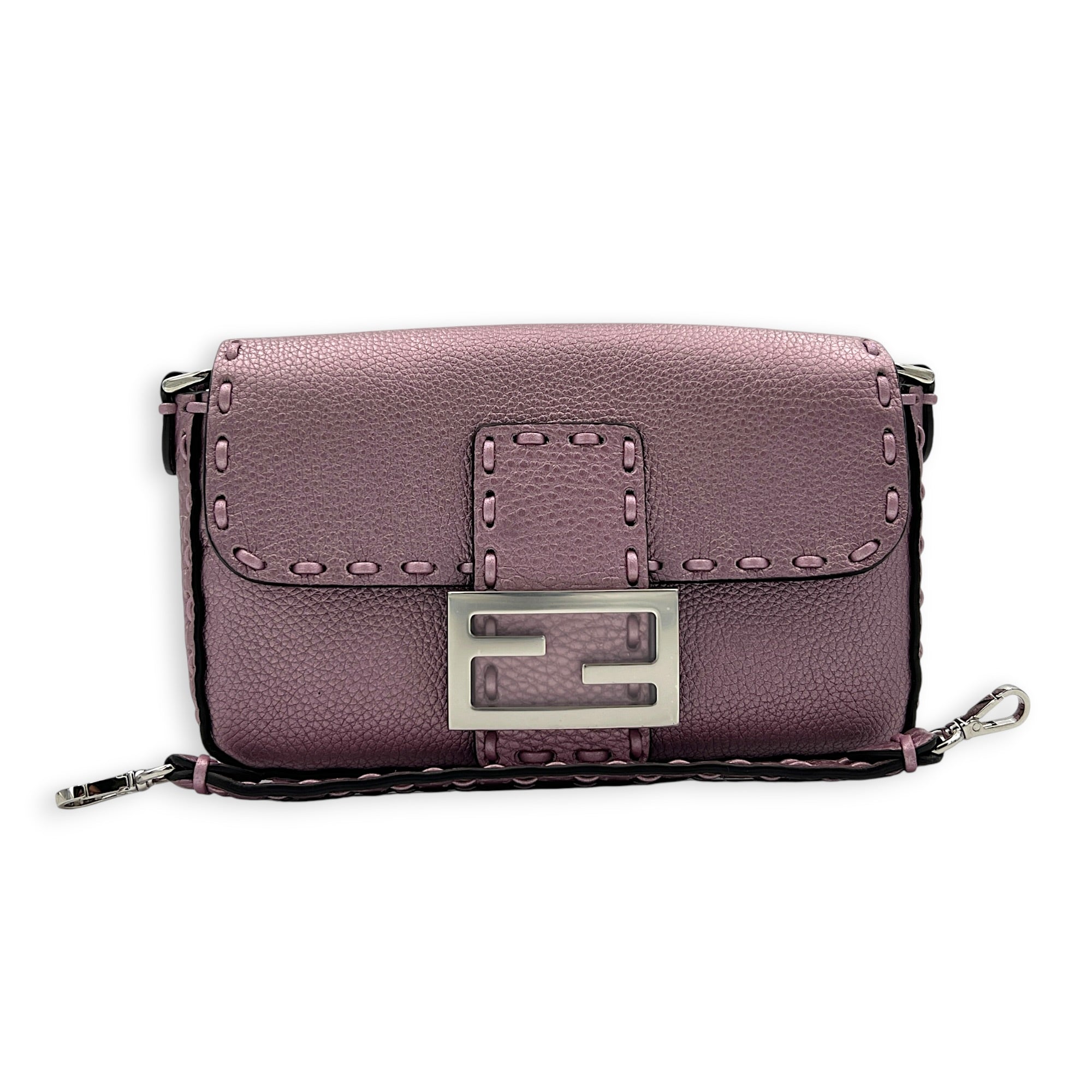 Selleria Baguette Mini Purple Top Handle Bag in Calfskin, Silver hardware
