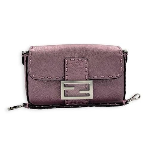 Selleria Baguette Mini Purple Top Handle Bag in Calfskin, Silver hardware