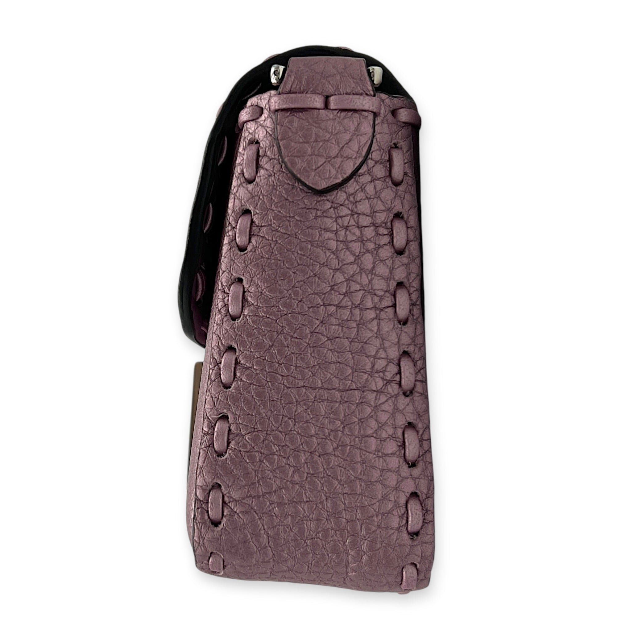 Selleria Baguette Mini Purple Top Handle Bag in Calfskin, Silver hardware