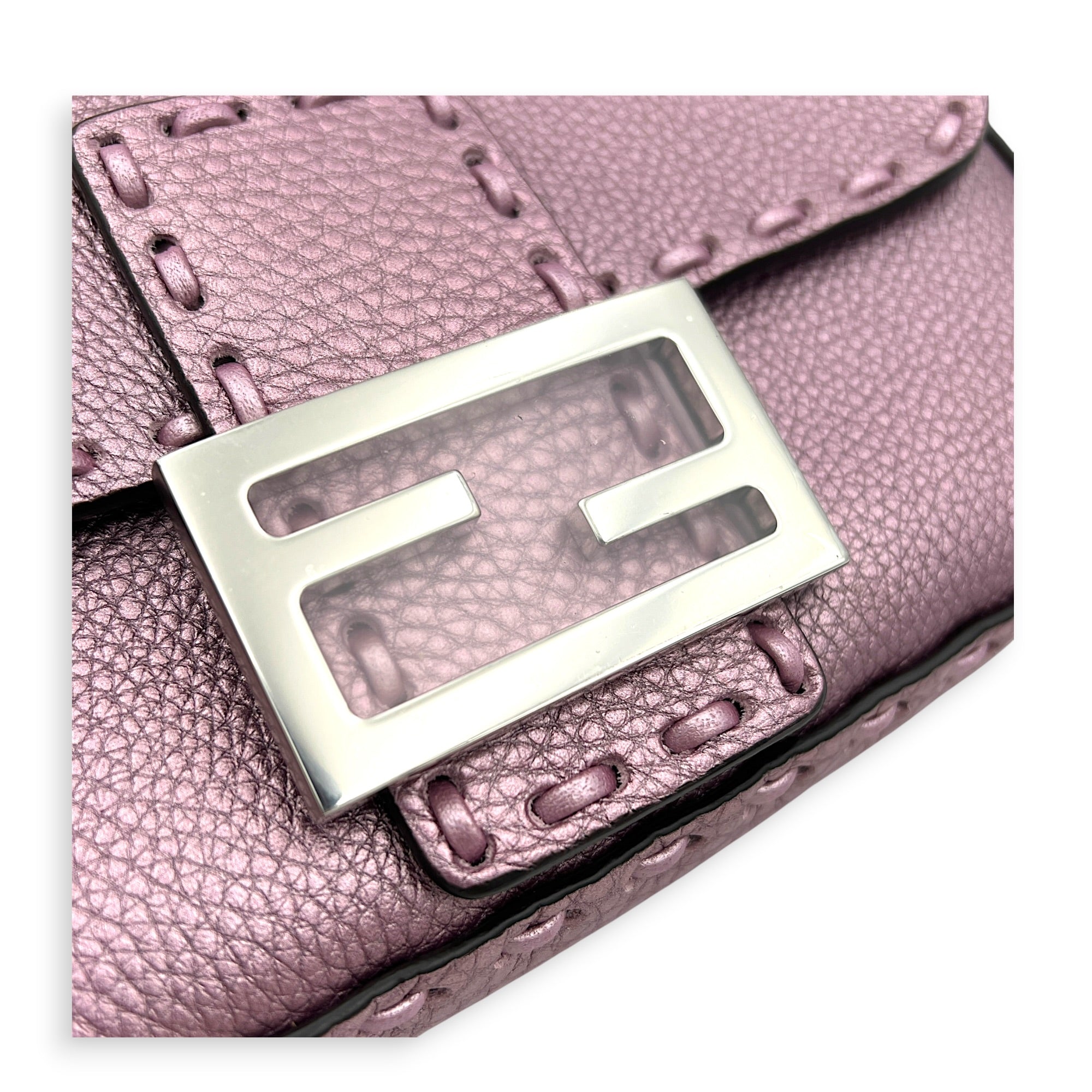 Selleria Baguette Mini Purple Top Handle Bag in Calfskin, Silver hardware