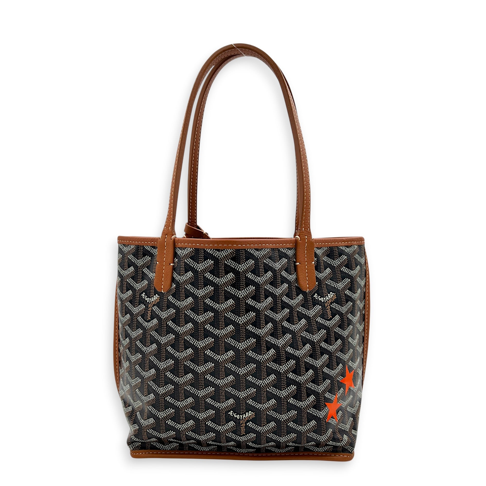 Anjou Mini Black/Tan Tote Bag in Coated Canvas, Silver hardware