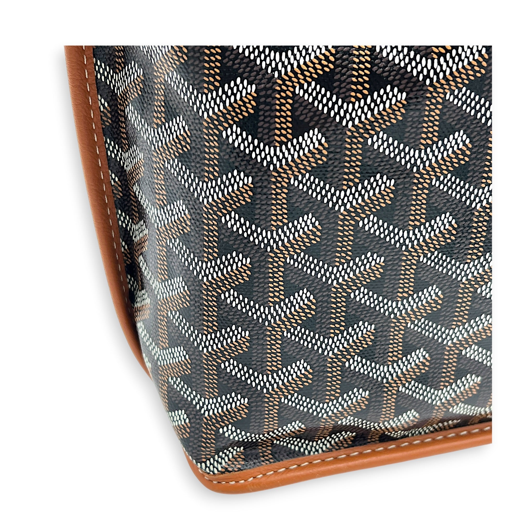 Anjou Mini Black/Tan Tote Bag in Coated Canvas, Silver hardware