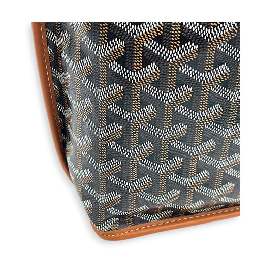 Anjou Mini Black/Tan Tote Bag in Coated Canvas, Silver hardware