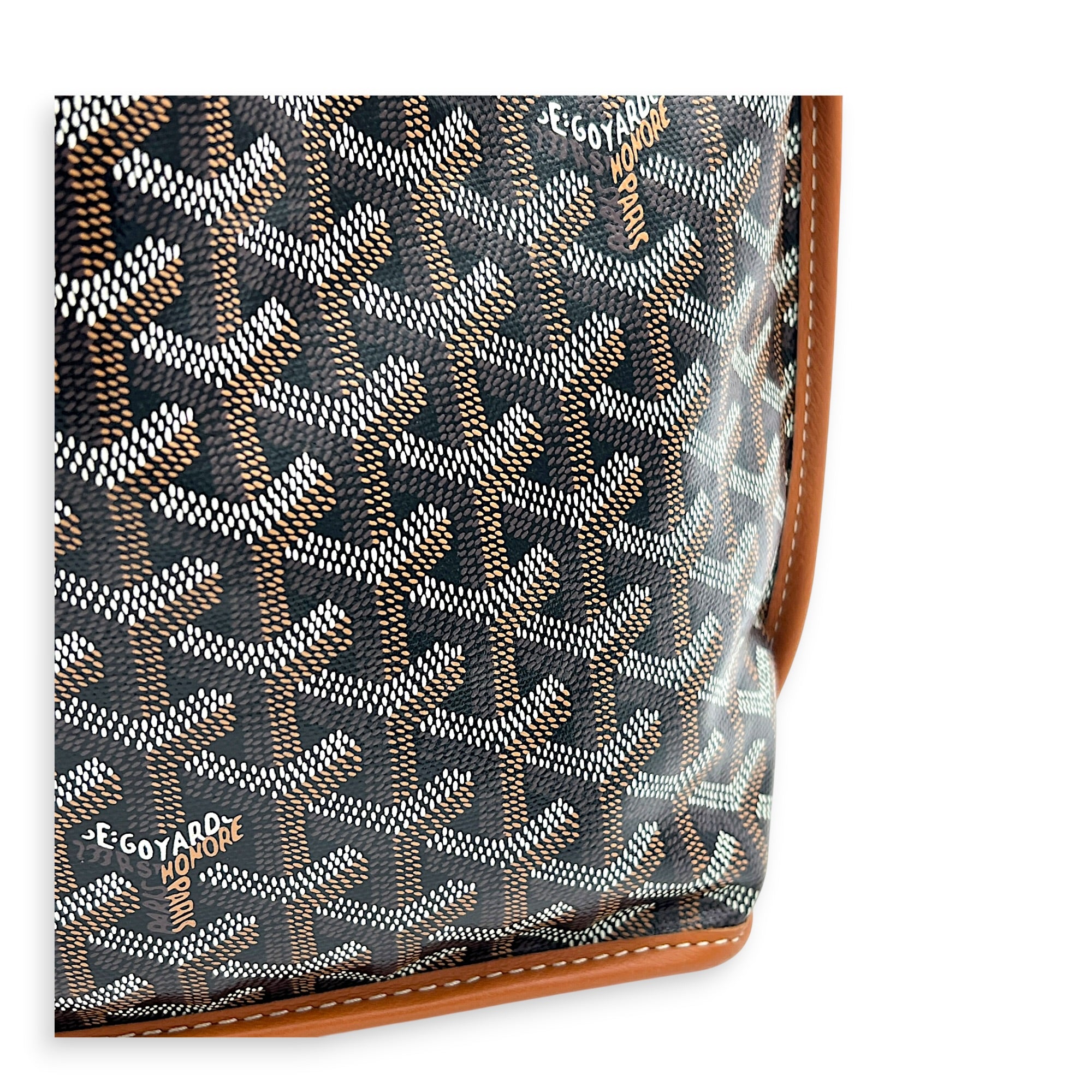 Anjou Mini Black/Tan Tote Bag in Coated Canvas, Silver hardware