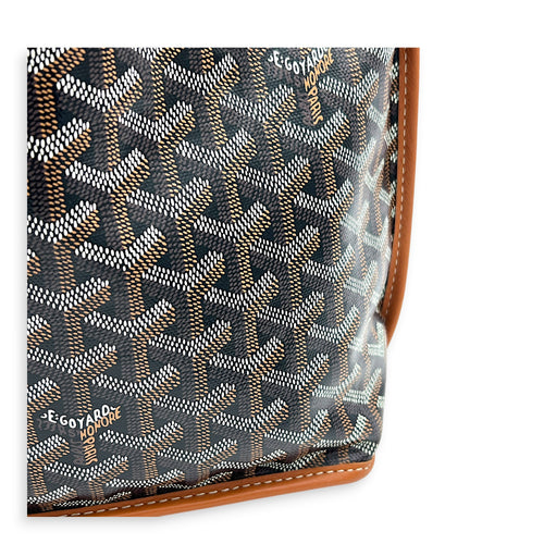 Anjou Mini Black/Tan Tote Bag in Coated Canvas, Silver hardware