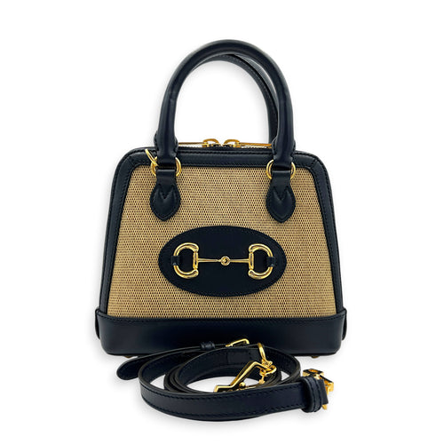 Horsebit 1955 Blue Top Handle Bag in Jute, Gold hardware