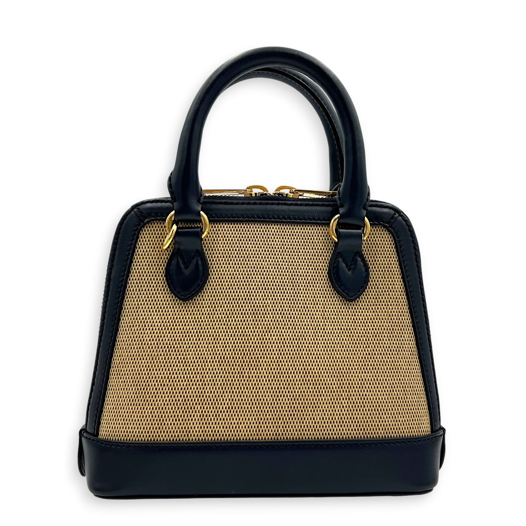 Horsebit 1955 Blue Top Handle Bag in Jute, Gold hardware