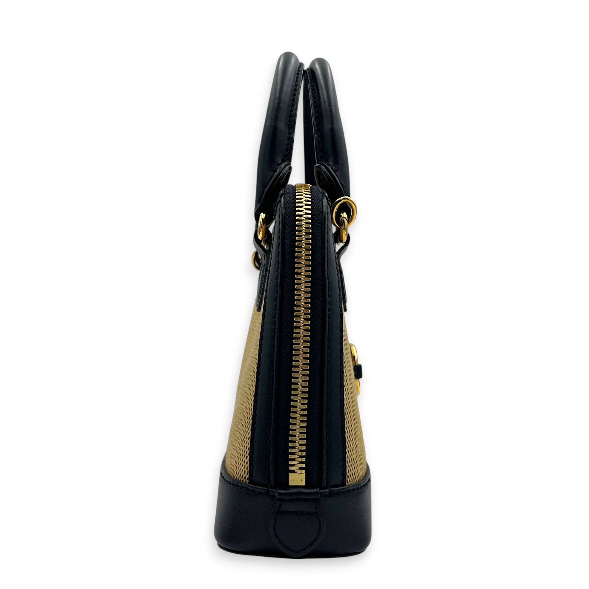 Horsebit 1955 Blue Top Handle Bag in Jute, Gold hardware