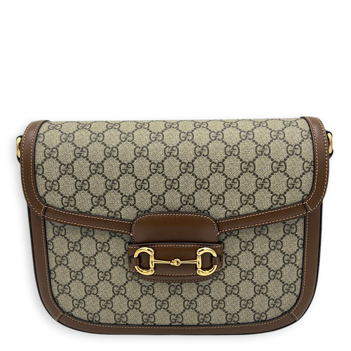 Horsebit 1955 Brown Crossbody Bag in Coated Canvas, Gold hardware