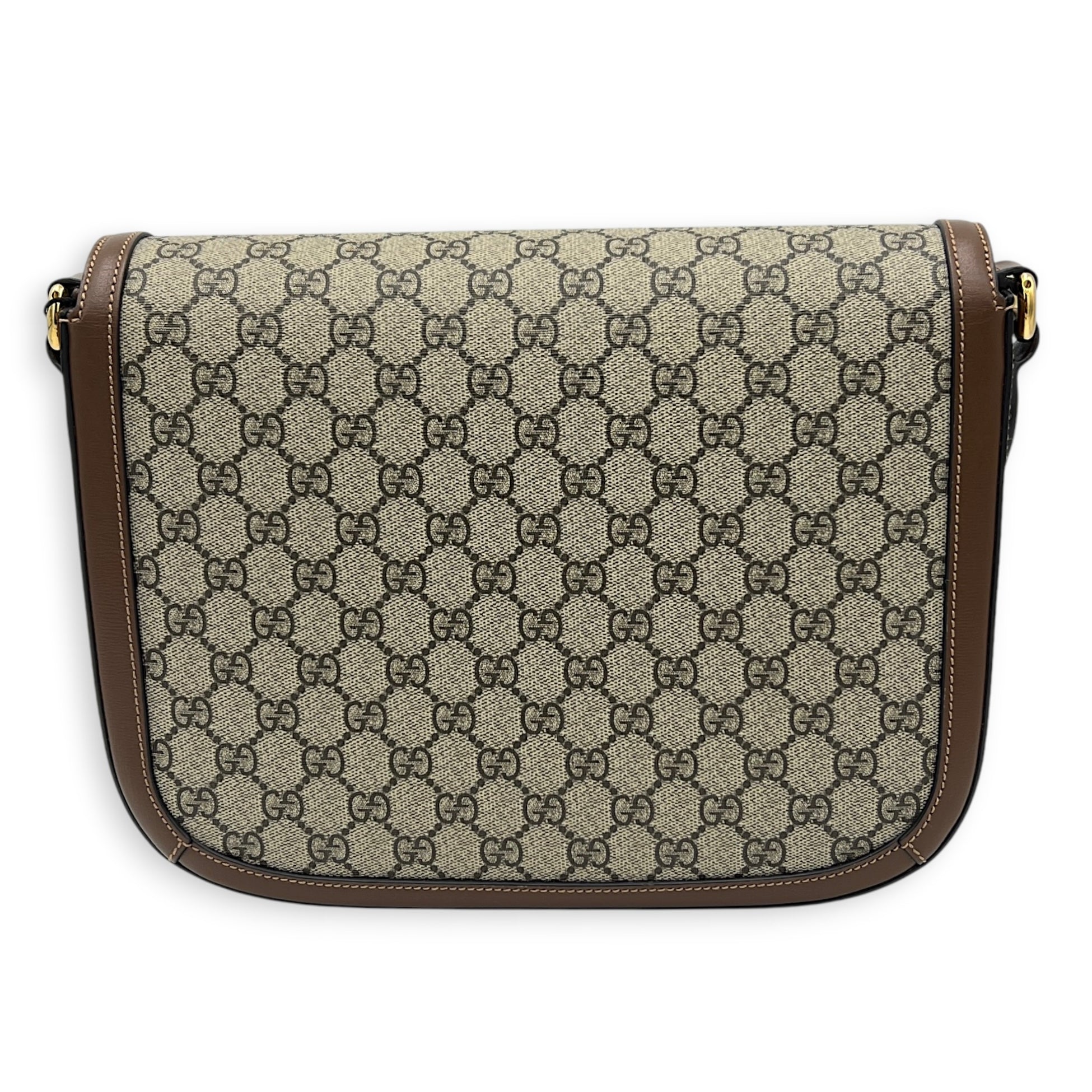 Horsebit 1955 Brown Crossbody Bag in Coated Canvas, Gold hardware