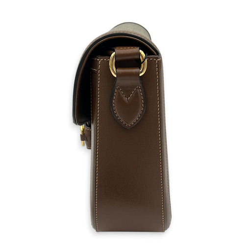 Horsebit 1955 Brown Crossbody Bag in Coated Canvas, Gold hardware