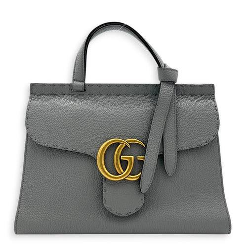 GG Marmont Grey Top Handle Bag in Calfskin, Gold hardware
