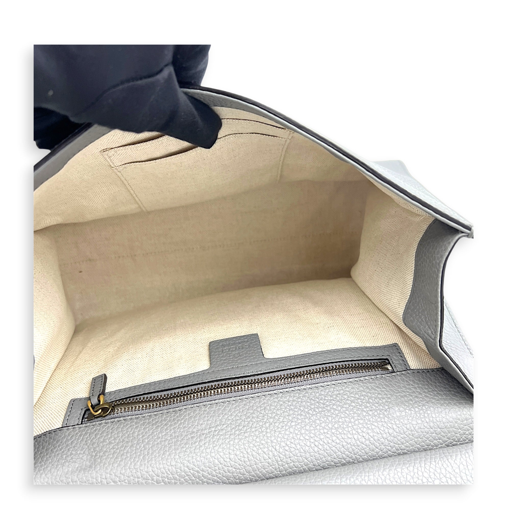 GG Marmont Grey Top Handle Bag in Calfskin, Gold hardware