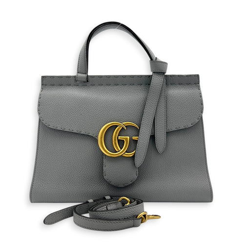 GG Marmont Grey Top Handle Bag in Calfskin, Gold hardware