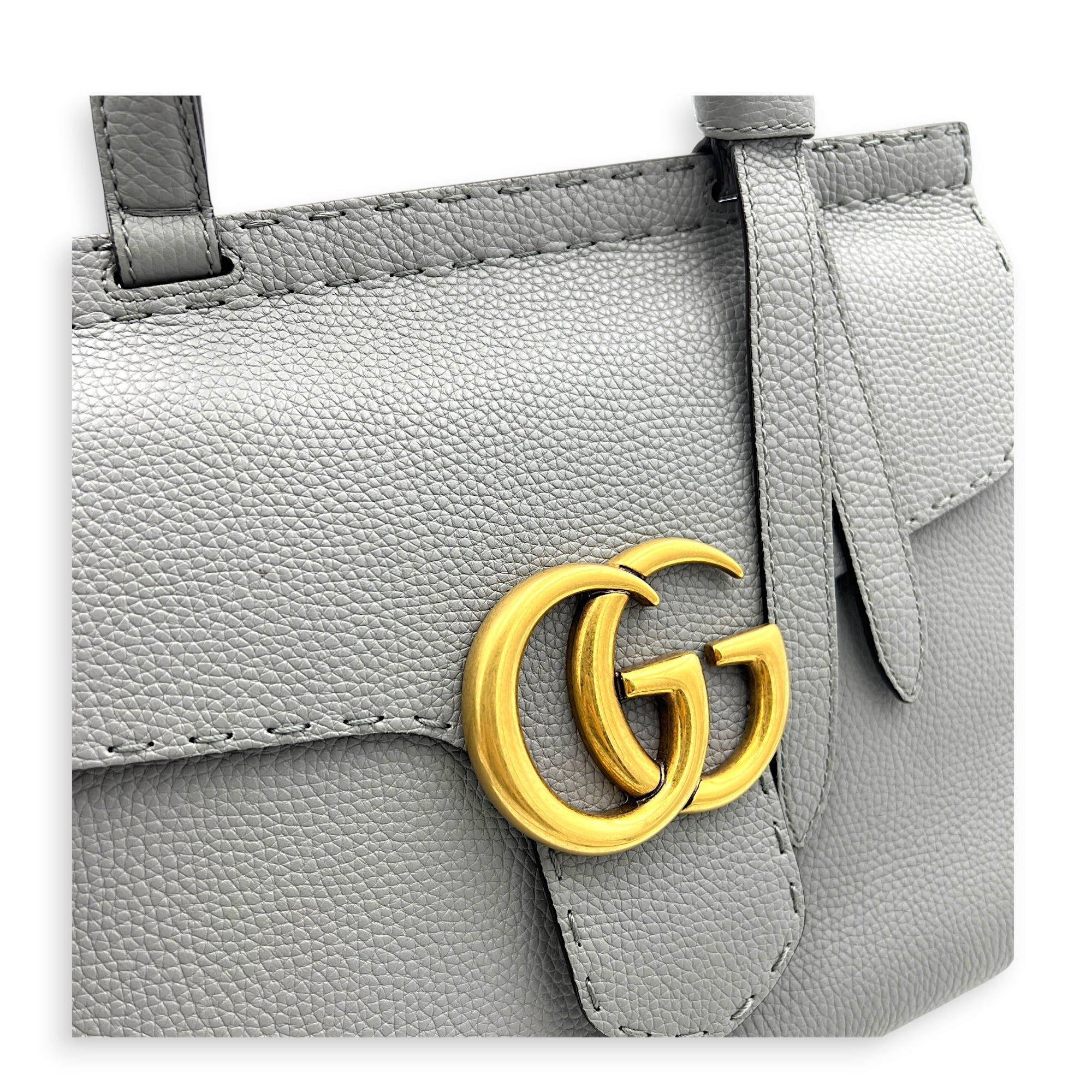 GG Marmont Grey Top Handle Bag in Calfskin, Gold hardware
