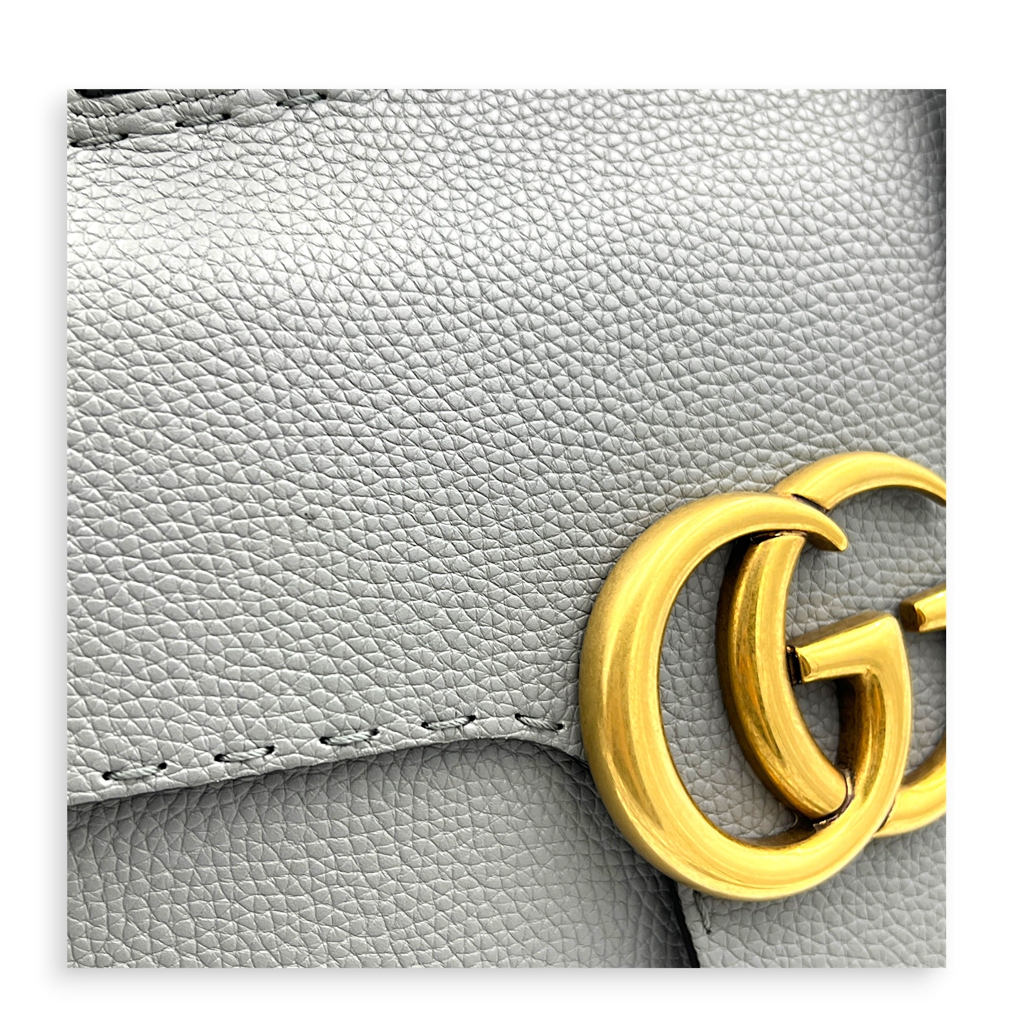 GG Marmont Grey Top Handle Bag in Calfskin, Gold hardware
