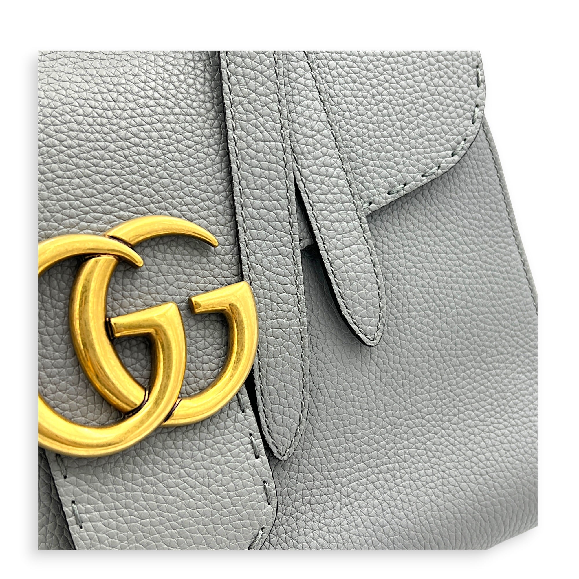 GG Marmont Grey Top Handle Bag in Calfskin, Gold hardware