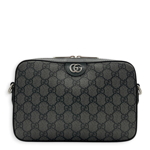 Ophidia Grey Crossbody Bag in Coated Canvas, Silver hardware