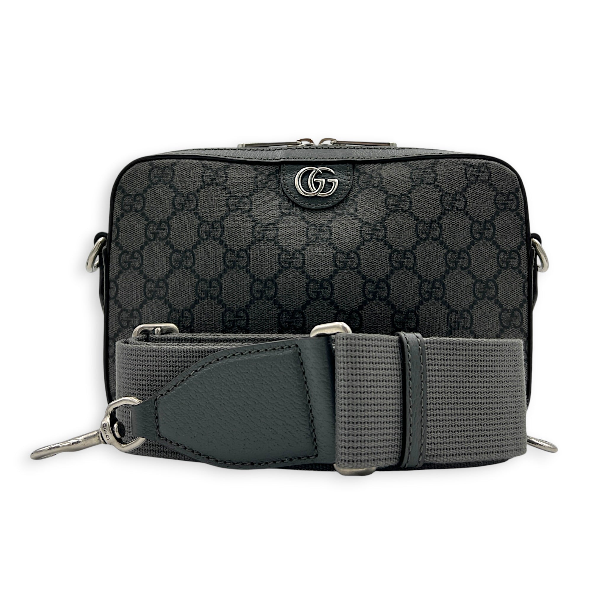 Ophidia Grey Crossbody Bag in Coated Canvas, Silver hardware