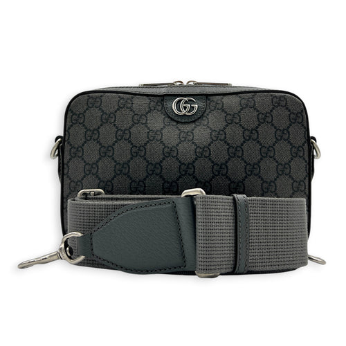 Ophidia Grey Crossbody Bag in Coated Canvas, Silver hardware