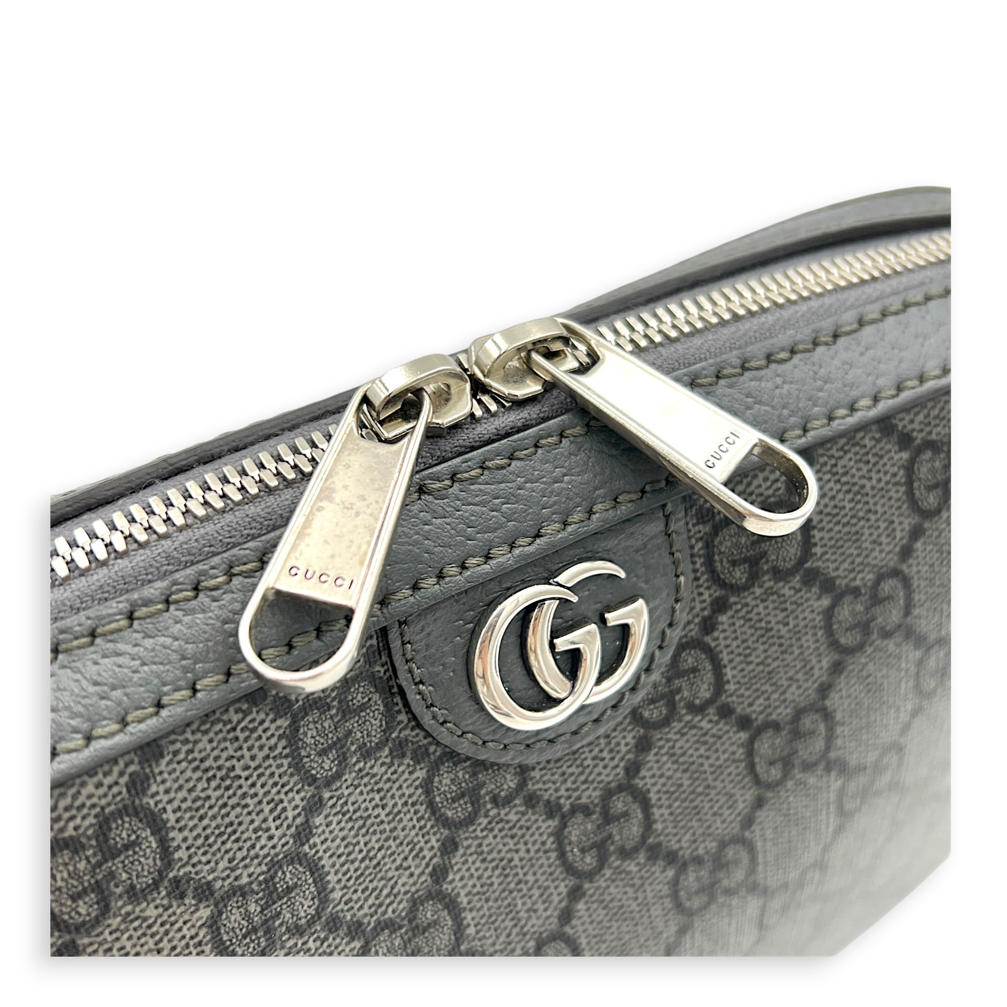 Ophidia Grey Crossbody Bag in Coated Canvas, Silver hardware