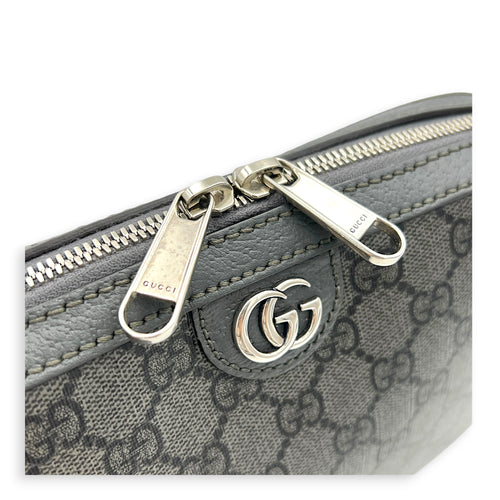 Ophidia Grey Crossbody Bag in Coated Canvas, Silver hardware