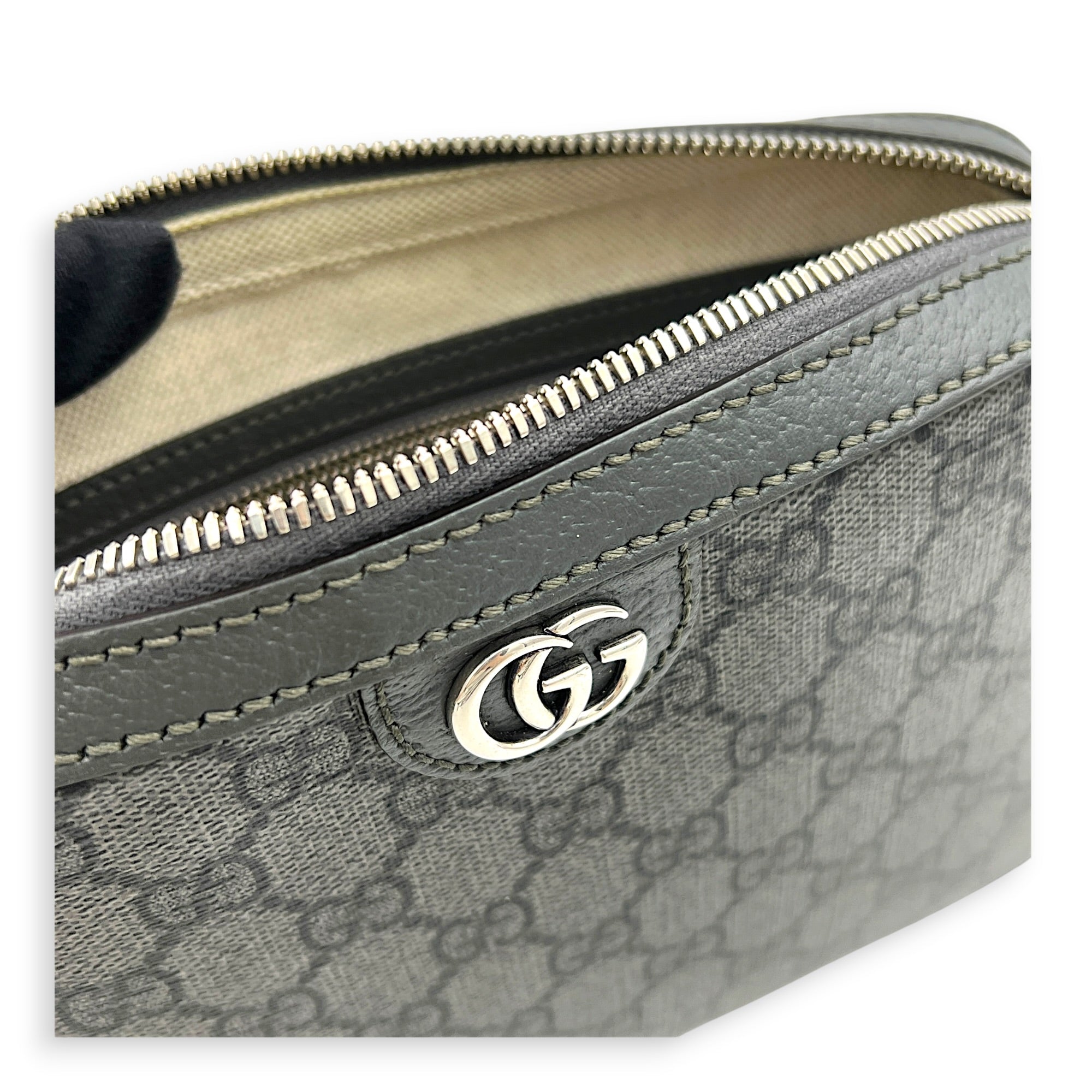 Ophidia Grey Crossbody Bag in Coated Canvas, Silver hardware