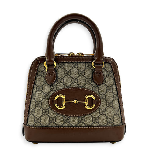 Horsebit 1955 Brown Top Handle Bag in Coated Canvas, Gold hardware