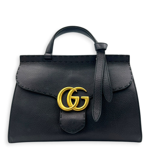 GG Marmont Black Top Handle Bag in Calfskin, Gold hardware