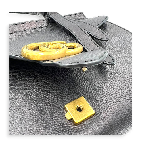GG Marmont Black Top Handle Bag in Calfskin, Gold hardware