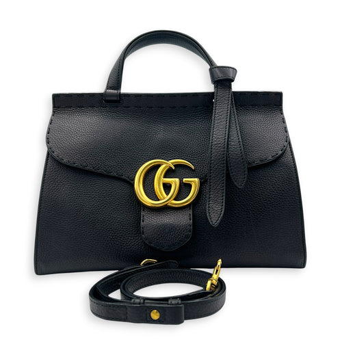 GG Marmont Black Top Handle Bag in Calfskin, Gold hardware