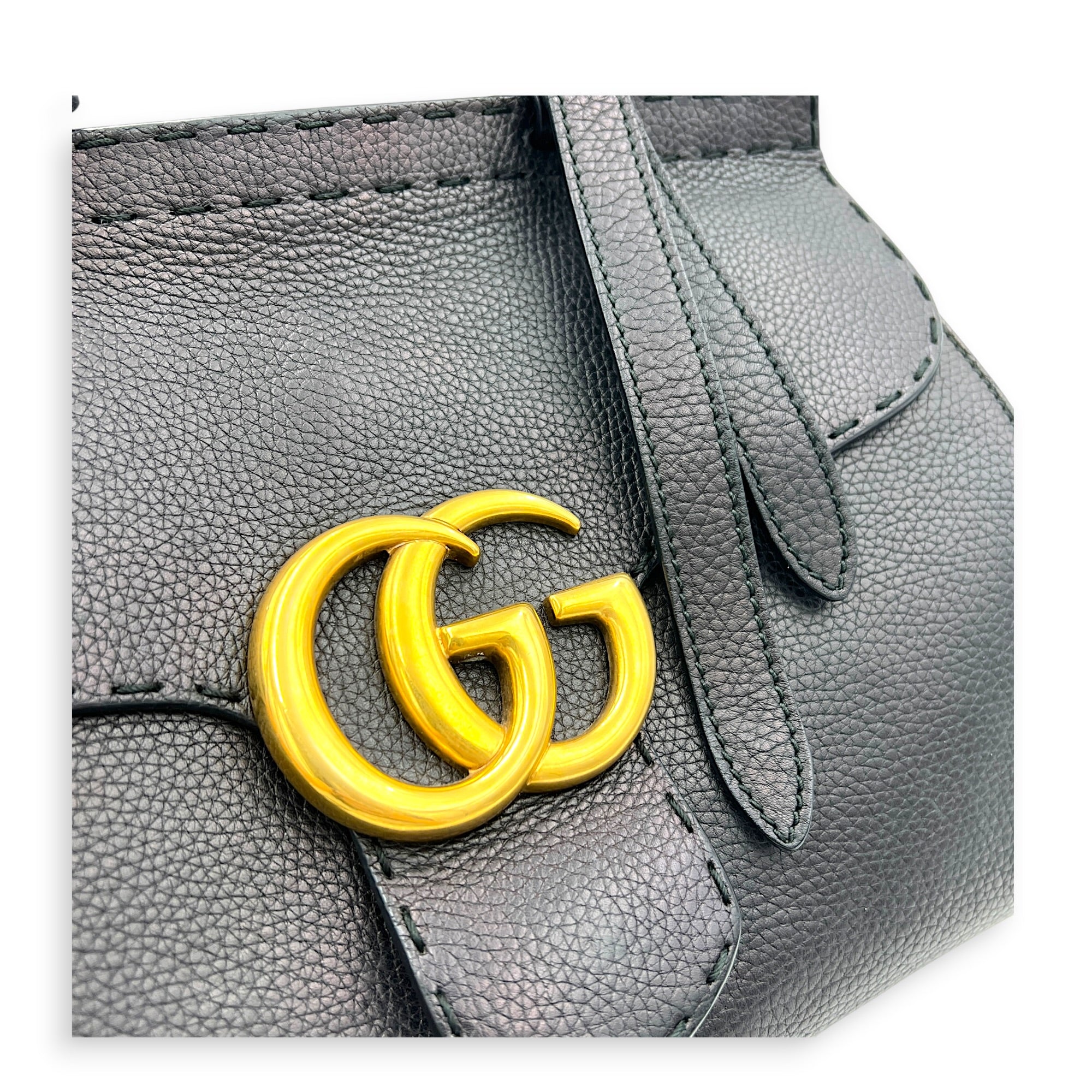 GG Marmont Black Top Handle Bag in Calfskin, Gold hardware