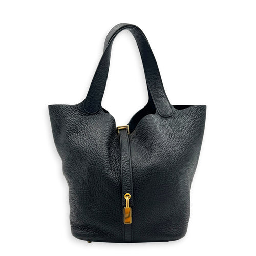 Picotin 22 Black Top Handle Bag in Clemence, Gold hardware