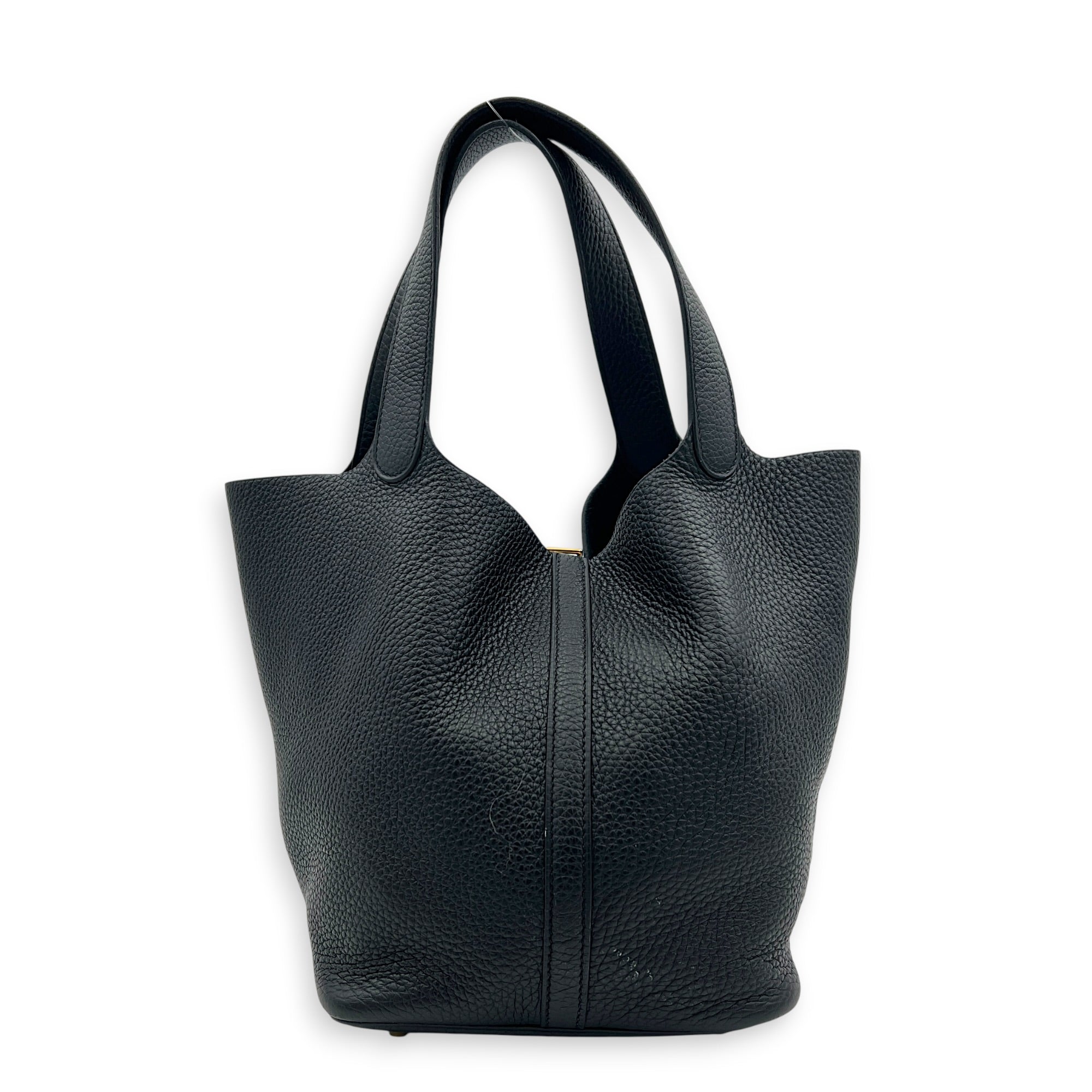 Picotin 22 Black Top Handle Bag in Clemence, Gold hardware