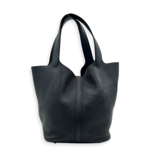 Picotin 22 Black Top Handle Bag in Clemence, Gold hardware