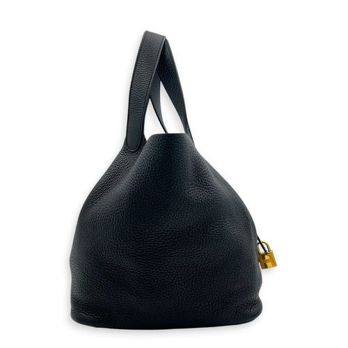 Picotin 22 Black Top Handle Bag in Clemence, Gold hardware