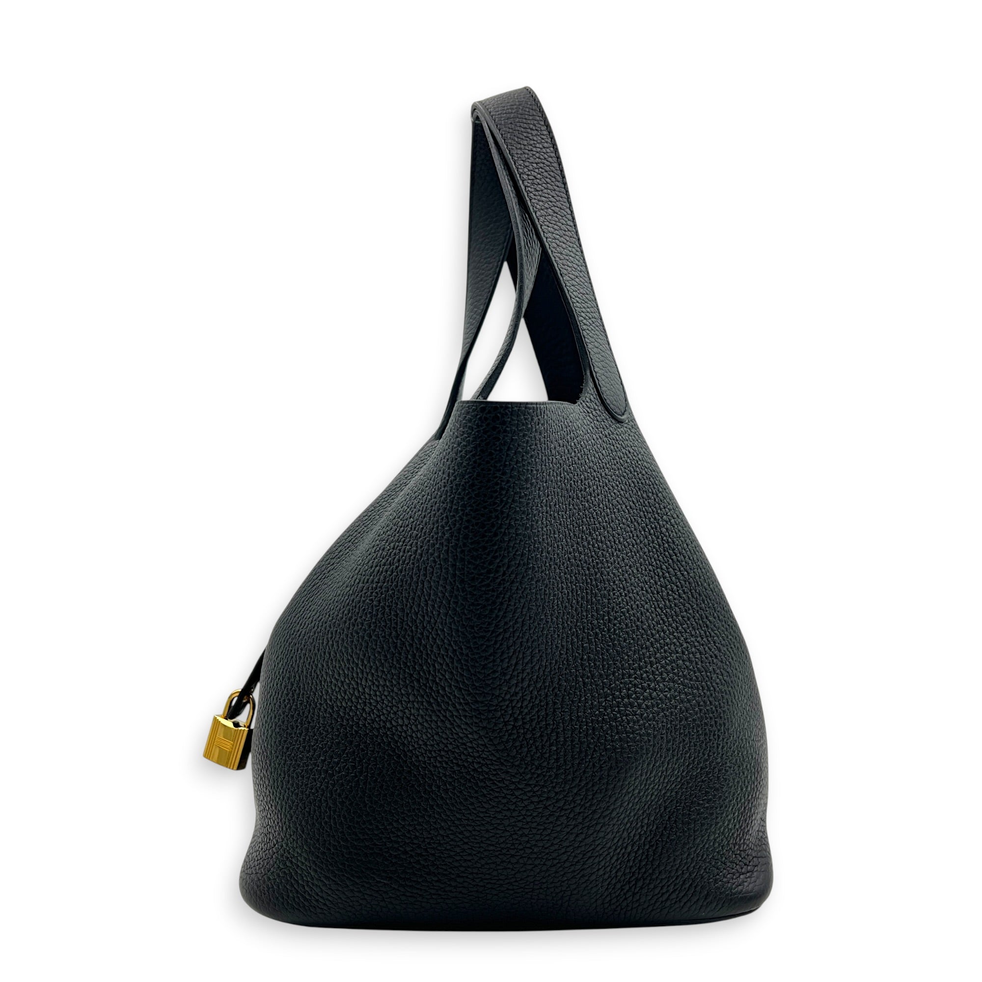 Picotin 22 Black Top Handle Bag in Clemence, Gold hardware