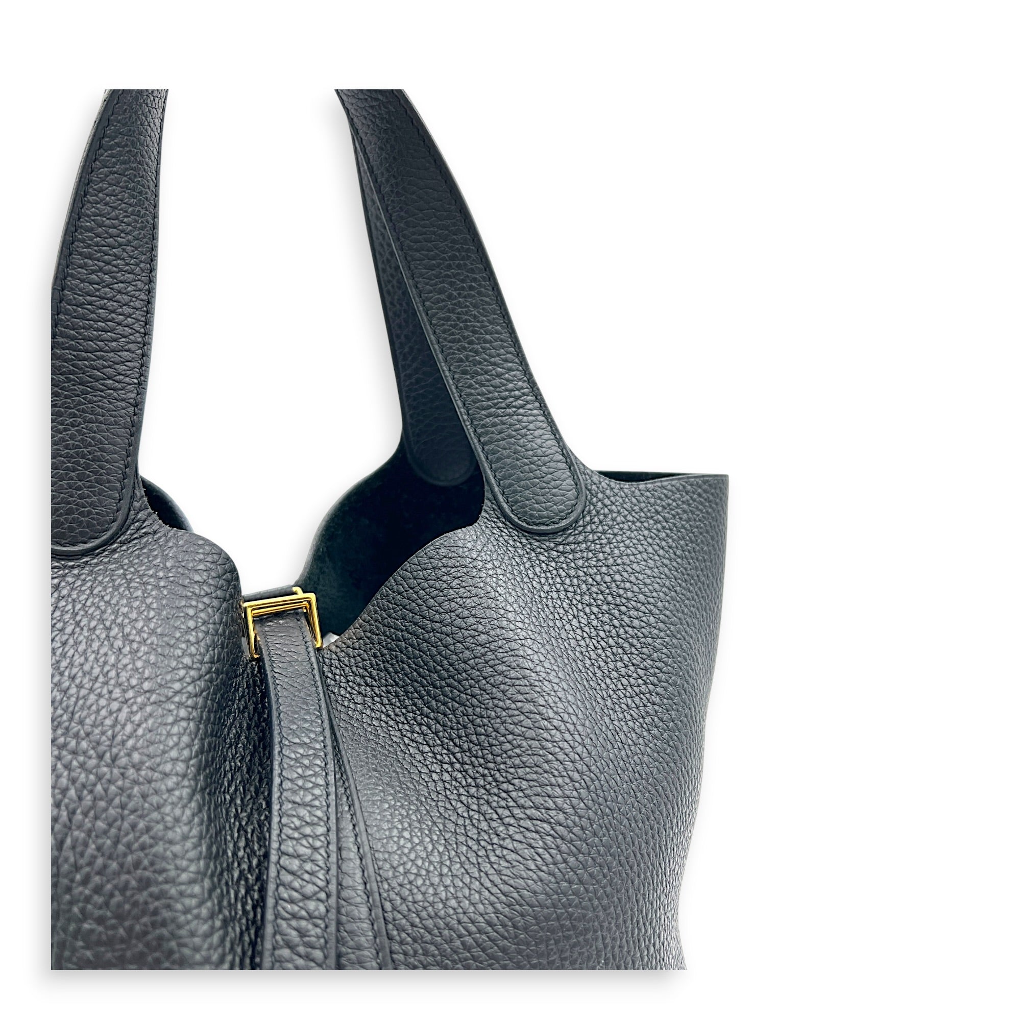 Picotin 22 Black Top Handle Bag in Clemence, Gold hardware
