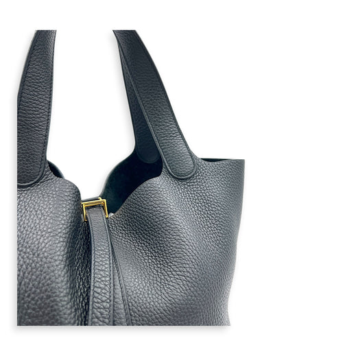 Picotin 22 Black Top Handle Bag in Clemence, Gold hardware