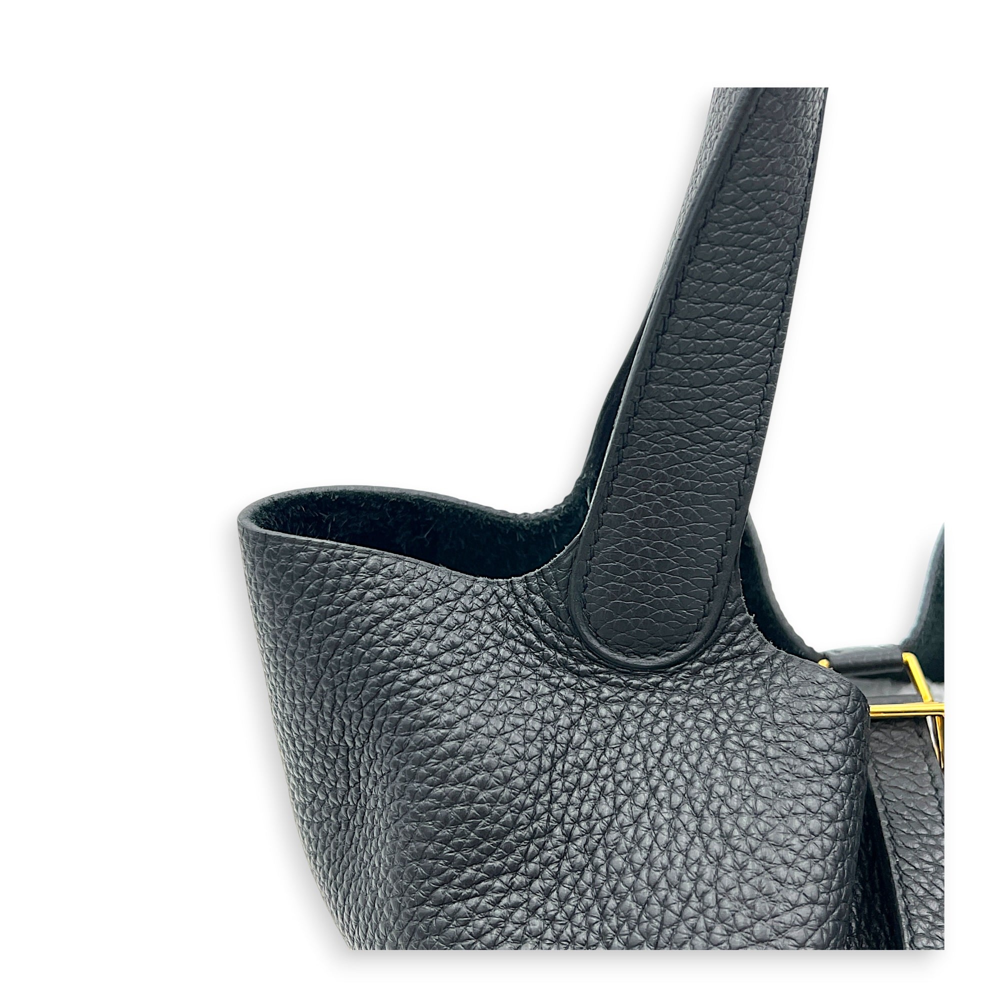 Picotin 22 Black Top Handle Bag in Clemence, Gold hardware