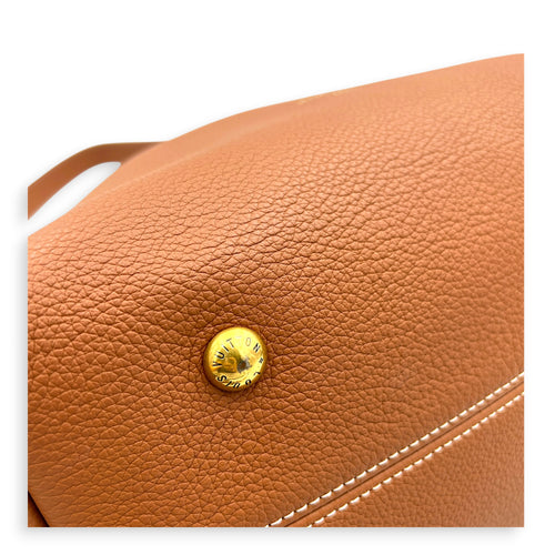 Low Key Hobo Brown Shoulder Bag in Taurillon Leather, Gold hardware