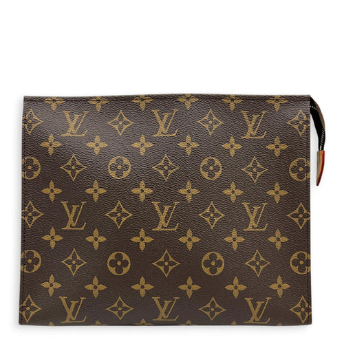 Pochette Toilette Brown Pouch in Monogram Coated Canvas, Gold hardware