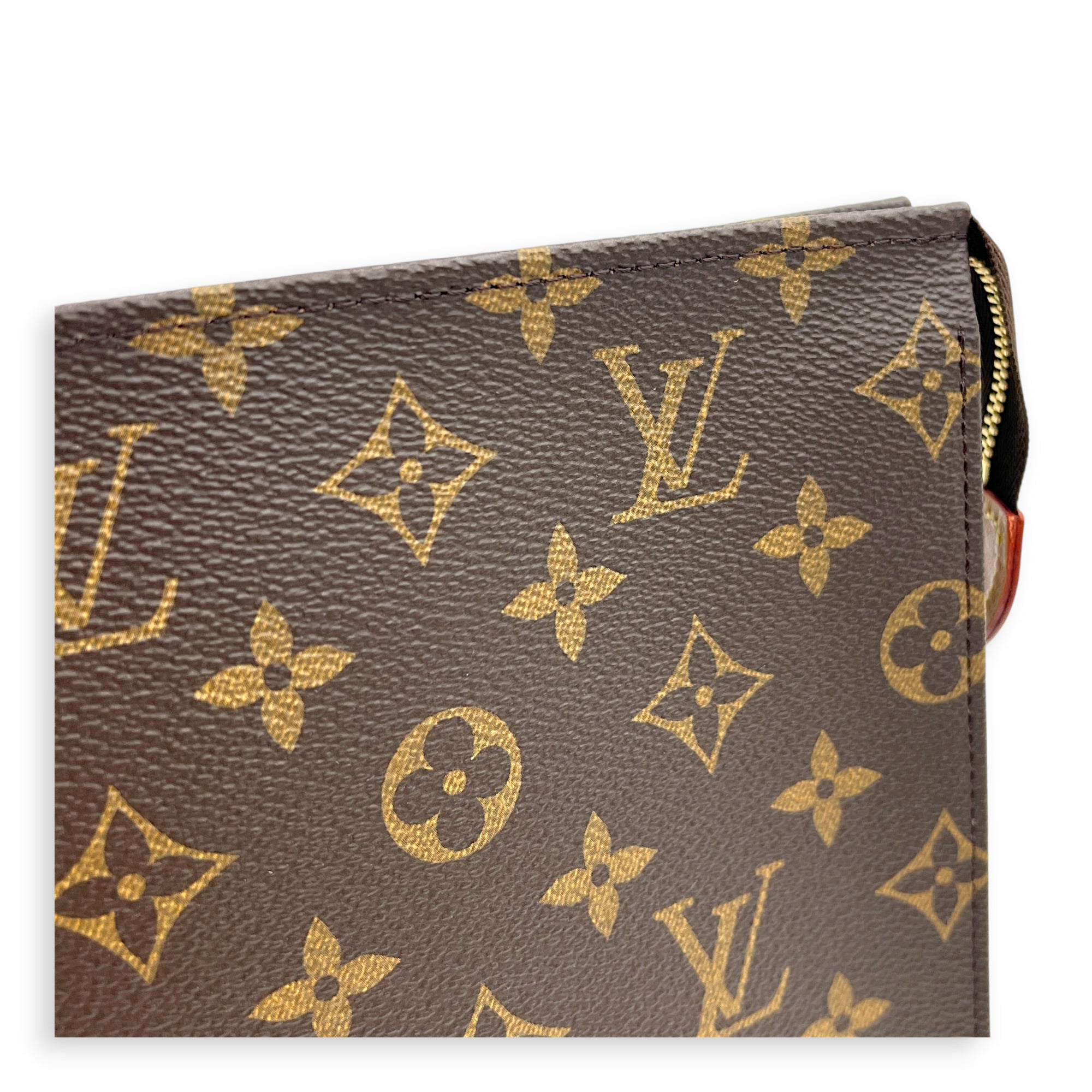 Pochette Toilette Brown Pouch in Monogram Coated Canvas, Gold hardware